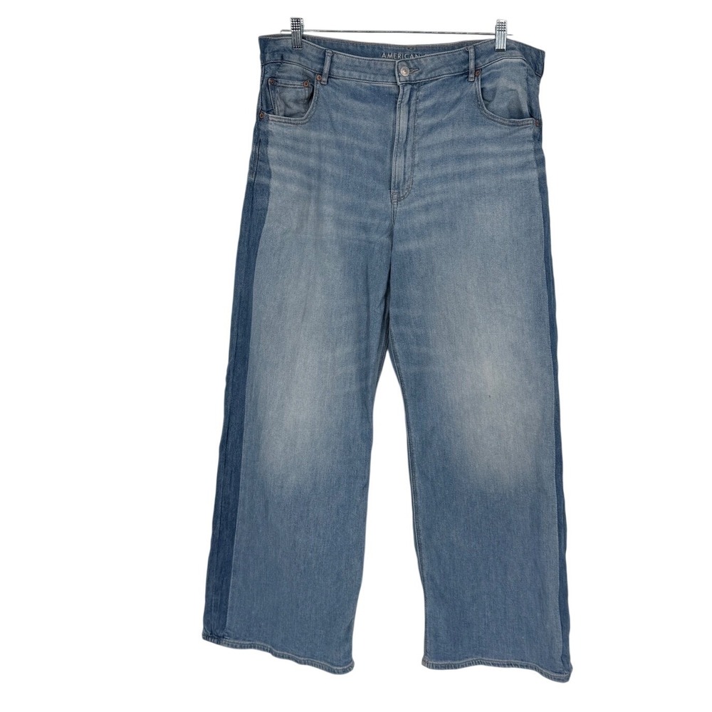 American Eagle Super High Rise Baggy Wide Leg Jeans Women's 18 Short Light Wash